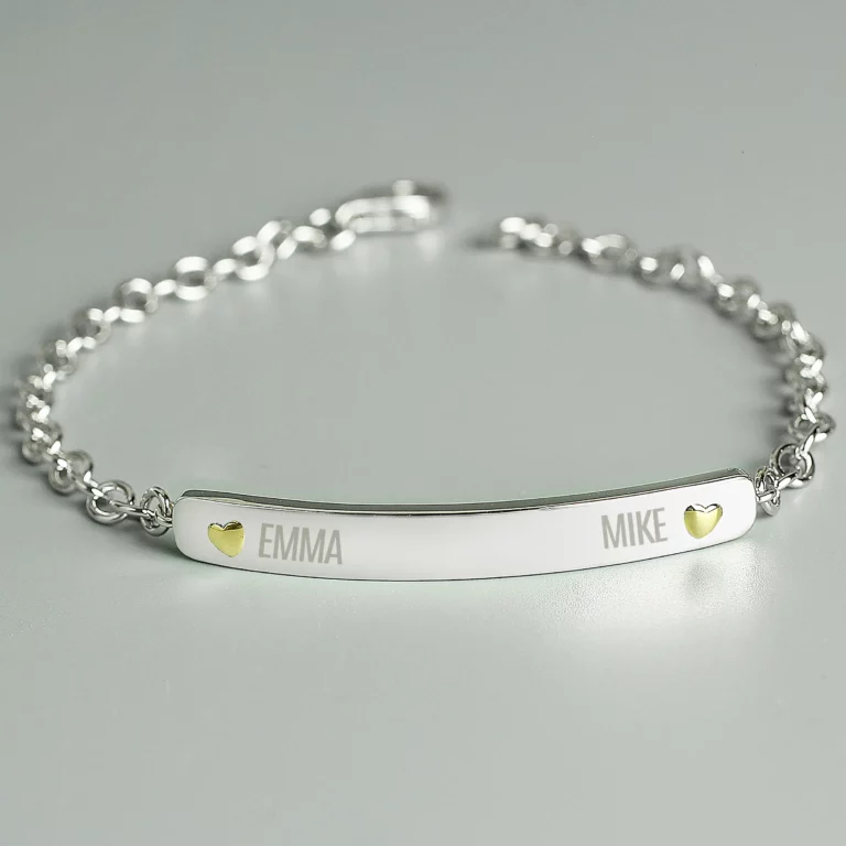 Personalised Love Hearts Sterling Silver Bar Bracelet