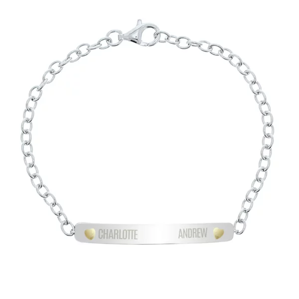 Personalised Love Hearts Sterling Silver Bar Bracelet - Image 3