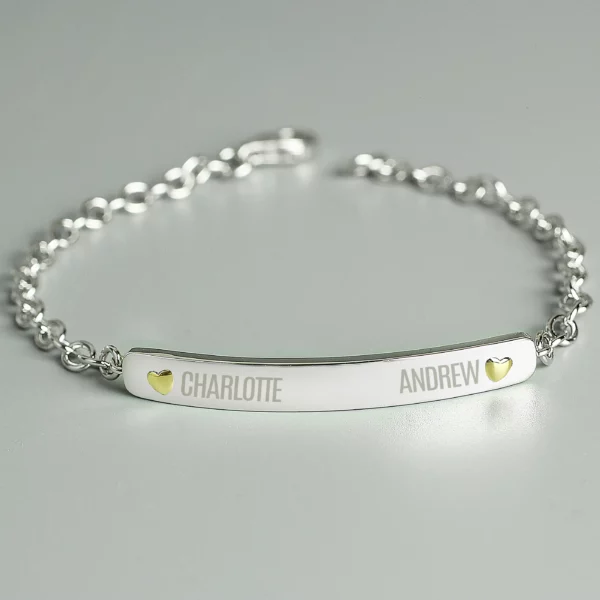 Personalised Love Hearts Sterling Silver Bar Bracelet - Image 2