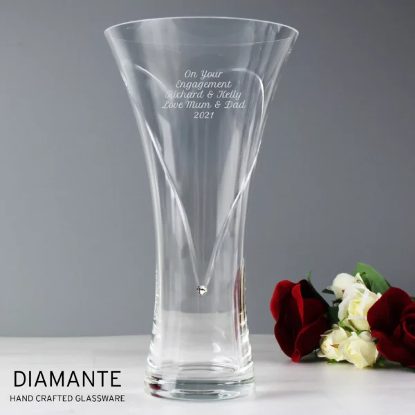 Large Hand Cut Diamante Heart Vase