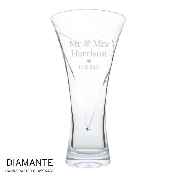 Personalised Mr & Mrs Large Hand Cut Diamante Heart Vase - Image 2