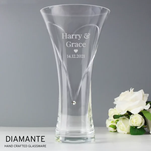 Personalised Mr & Mrs Large Hand Cut Diamante Heart Vase - Image 3