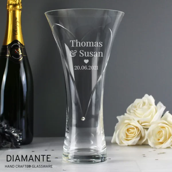 Personalised Mr & Mrs Large Hand Cut Diamante Heart Vase - Image 4