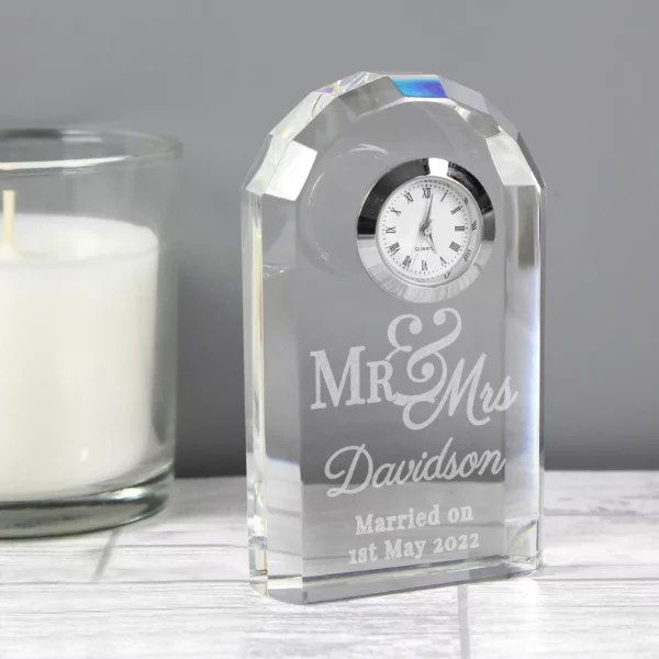 Personalised Mr & Mrs Crystal Clock - Image 3