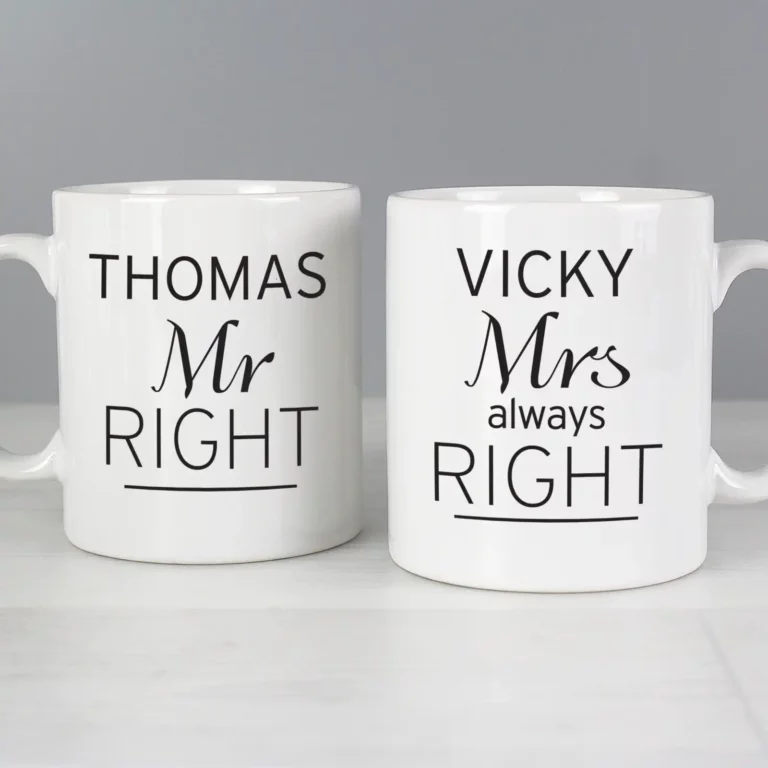 Mr Right/Mrs Always Right Mug Set, Free Personalisation