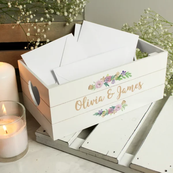 Personalised Floral Love Design White Wooden Crate