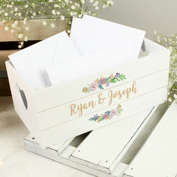 Personalised Floral Love Design White Wooden Crate - Image 5