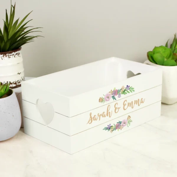 Personalised Floral Love Design White Wooden Crate - Image 4