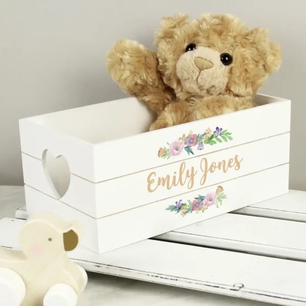 Personalised Floral Love Design White Wooden Crate - Image 3