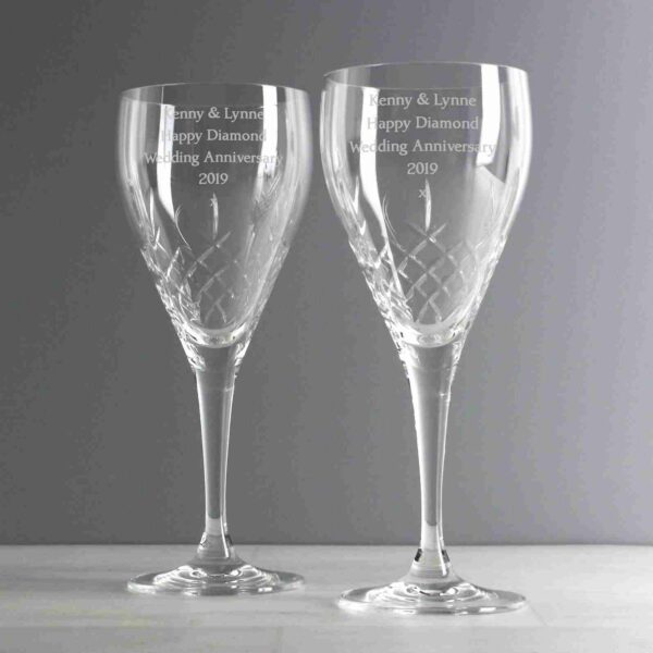 Pair of Crystal Wine Glasses, free personalisation - Image 3