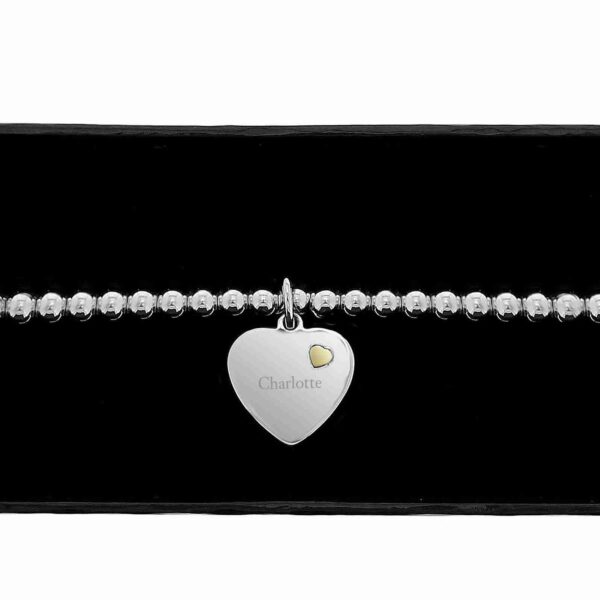 Sterling Silver and 9ct Gold Heart Bracelet heart detail