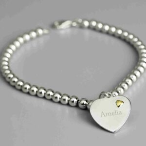 Sterling Silver and 9ct Gold Heart Bracelet