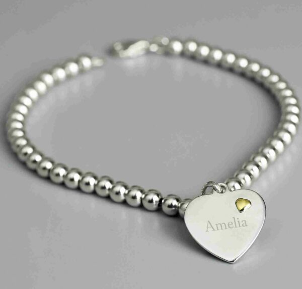 Sterling Silver and 9ct Gold Heart Bracelet