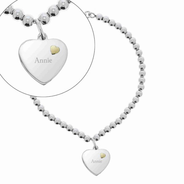Sterling Silver and 9ct Gold Heart Bracelet, free personalisation - Image 2