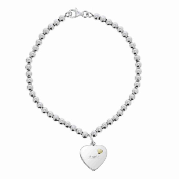 Sterling Silver and 9ct Gold Heart Bracelet, free personalisation - Image 3