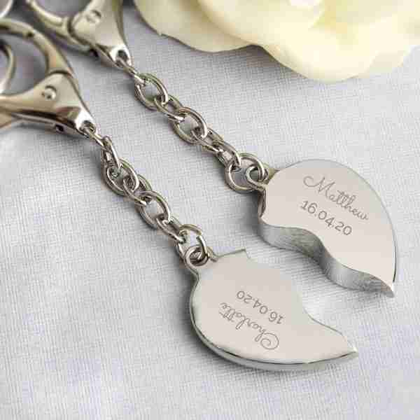 Two Hearts as One Keyring engraved with names with important date