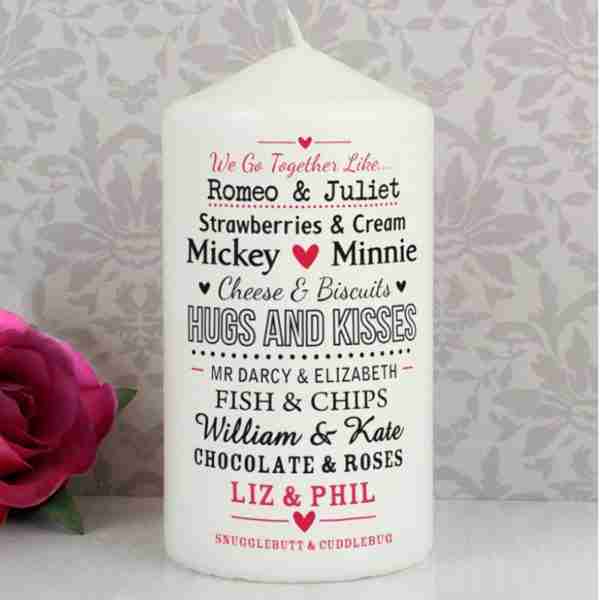 We Go Together Like.... Personalised Pillar Candle - Image 2