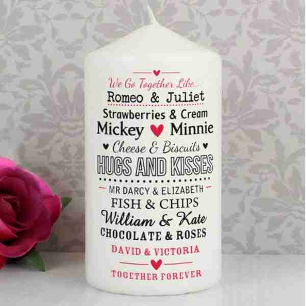 We Go Together Like.... Personalised Pillar Candle example