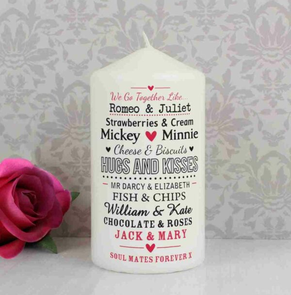 We Go Together Like.... Personalised Pillar Candle