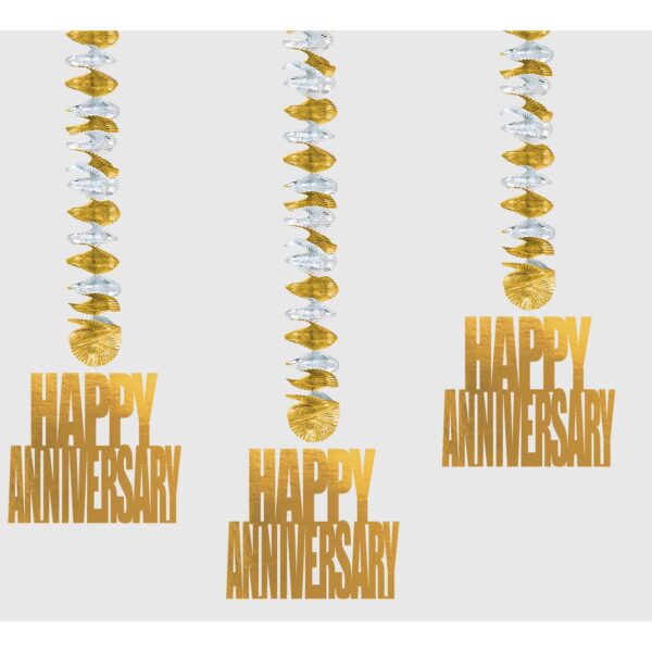 Happy Anniversary Party Dangling Foil Cut-out Decorations Pack of 3