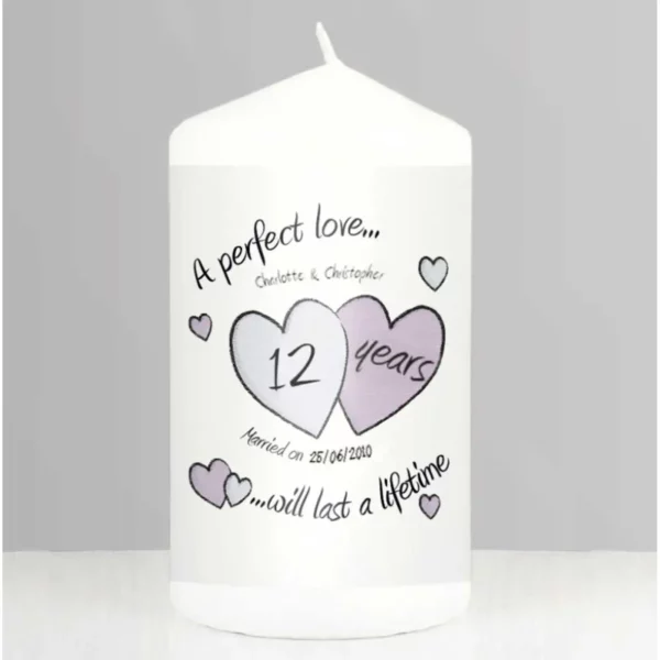 A Perfect Love 12th Anniversary Personalised Candle