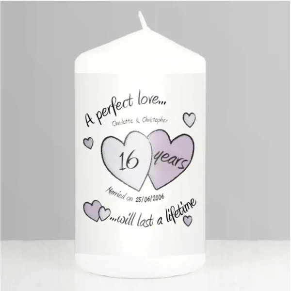 A Perfect Love 16th Anniversary Personalised Candle