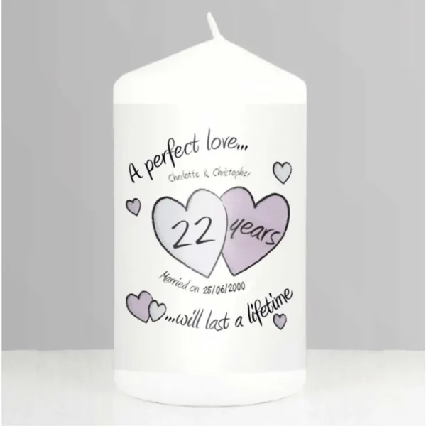 A Perfect Love 22nd Anniversary Personalised Candle