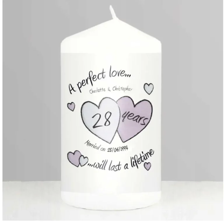 A Perfect Love 28th Anniversary Personalised Candle
