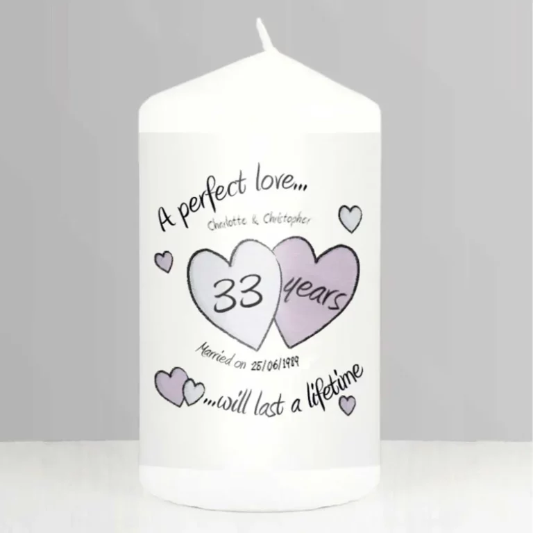 A Perfect Love 33rd Anniversary Personalised Candle