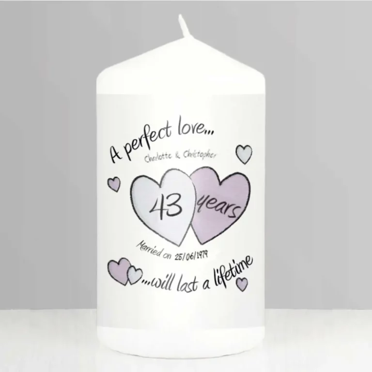 A Perfect Love 43rd Anniversary Personalised Candle