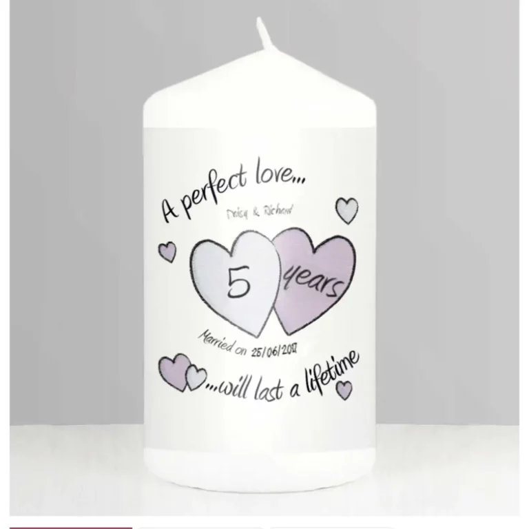 A Perfect Love 5th Anniversary Personalised Candle