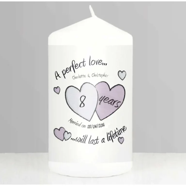 A Perfect Love 8th Anniversary Personalised Candle