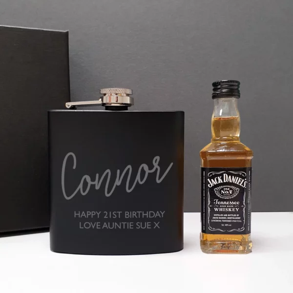 Personalised Hipflask and Whiskey Miniature Gift Set - Image 2