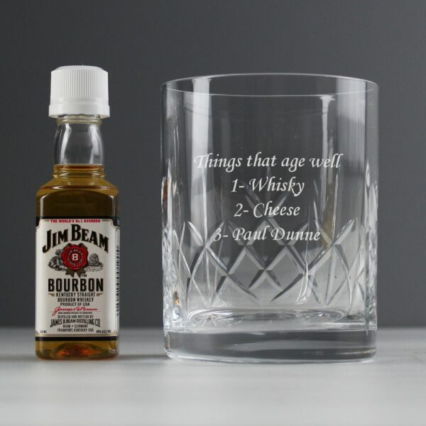 Personalised Cut Crystal Glass & Bourbon Whiskey Miniature Set