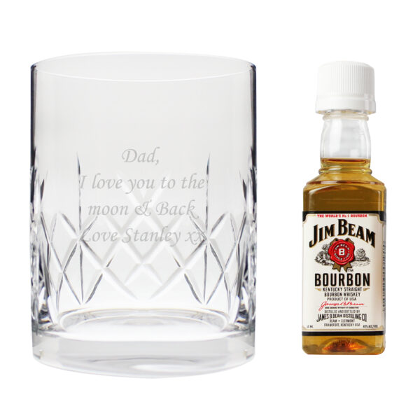 Personalised Cut Crystal Glass & Bourbon Whiskey Miniature Set