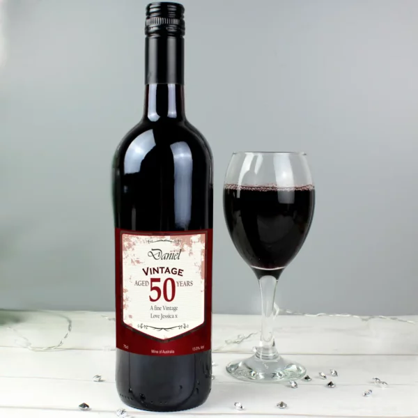 Red Wine with Personalised Vintage Age Label
