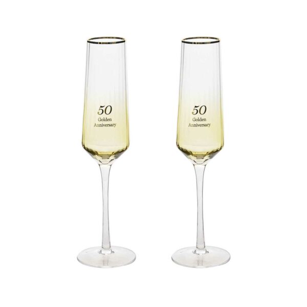 Amore Champagne Flutes Gift Set - Golden Anniversary