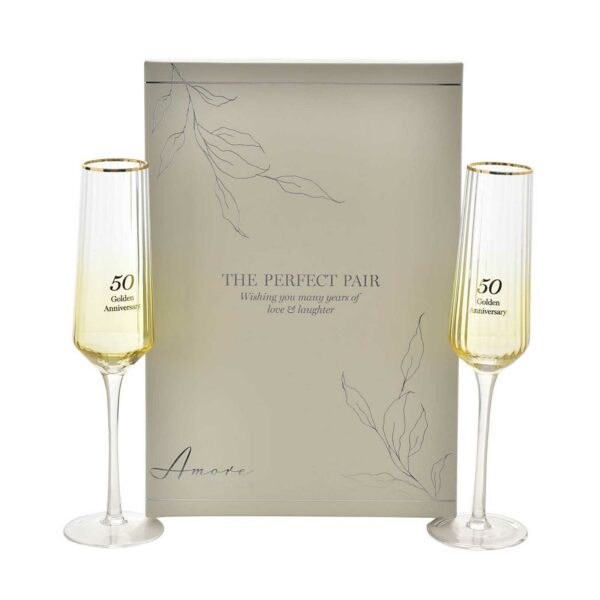 Amore Champagne Flutes Gift Set - Golden Anniversary