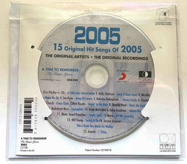 20th Anniversary Card with Original Hit Music of 2005. A Time to Remember, The Classic Years. - Image 2