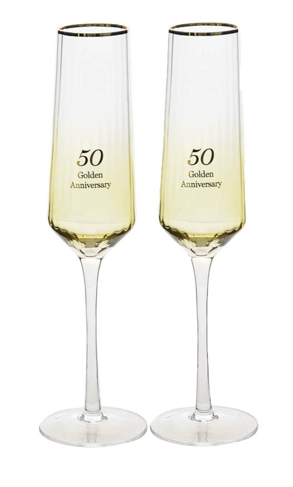 Amore Champagne Flutes Gift Set - Golden Anniversary