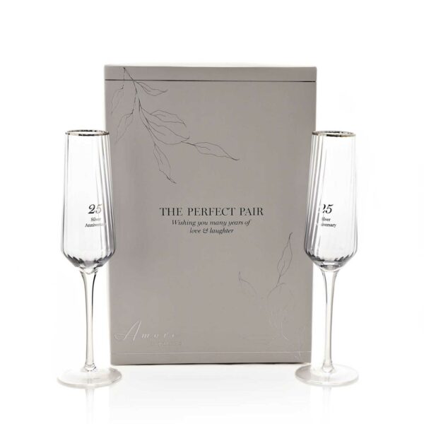 Amore Silver Anniversary Champagne Flutes gift set presentation gift box