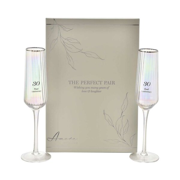 Amore Champagne Flutes Gift Set - Pearl Anniversary Presentation Box