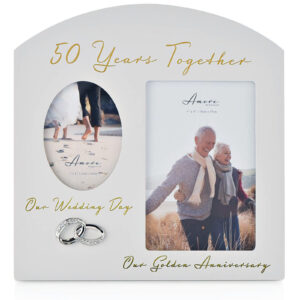 50th Golden Wedding Anniversary then and now photo frame