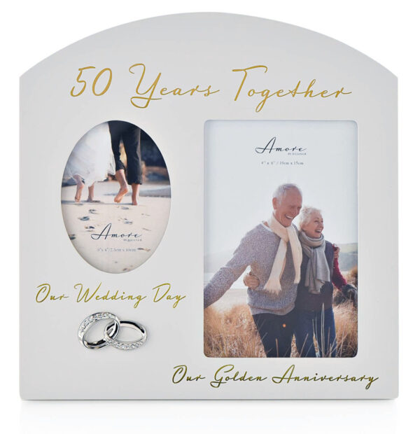 50th Golden Wedding Anniversary then and now photo frame