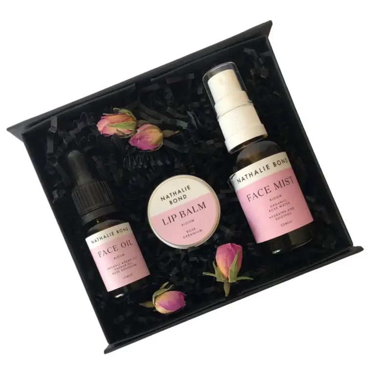 "Bloom" luxury skin care travel set - floral face oil, lip balm & face mist