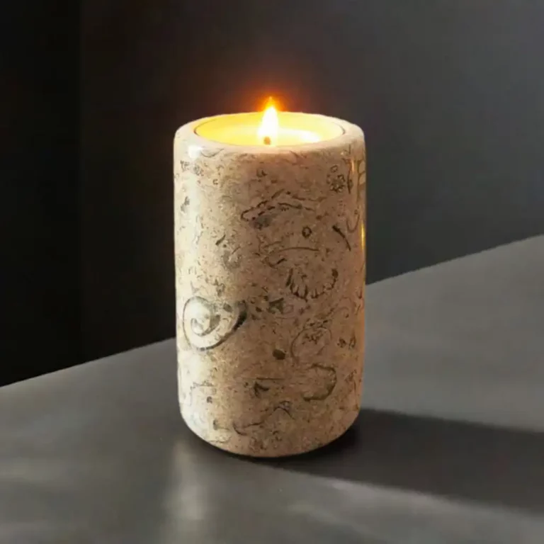Fossil stone tea light holder, with six lavender & petitgrain scented candles to relax