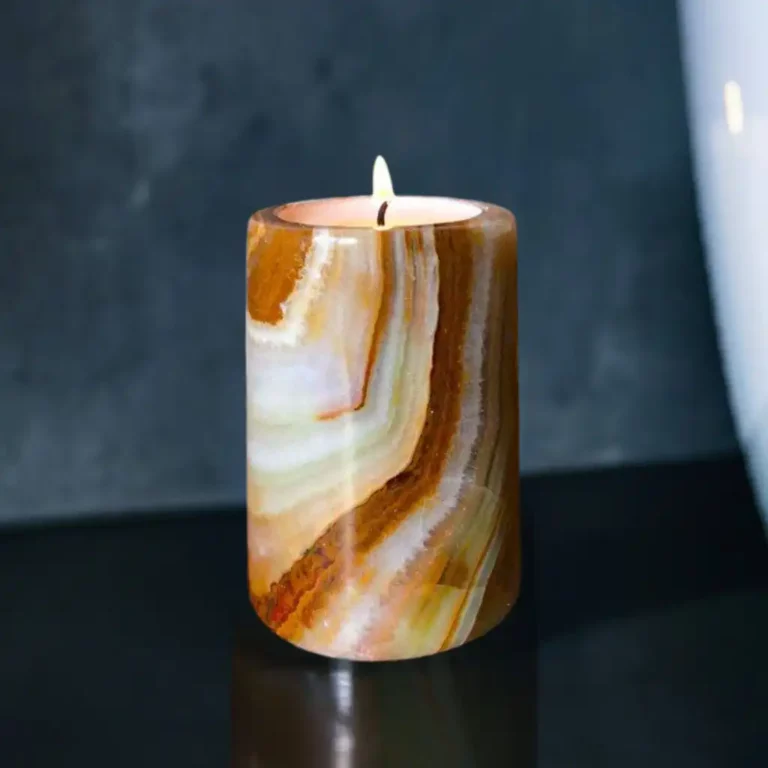 Onyx stone tea light holder, with six lavender & petitgrain scented candles to relax