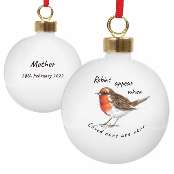 Robins Appear Personalised Memorial Christmas Bauble