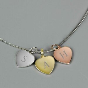 Gold Rose, Gold and Silver 3 Heart Initials Personalised Necklace