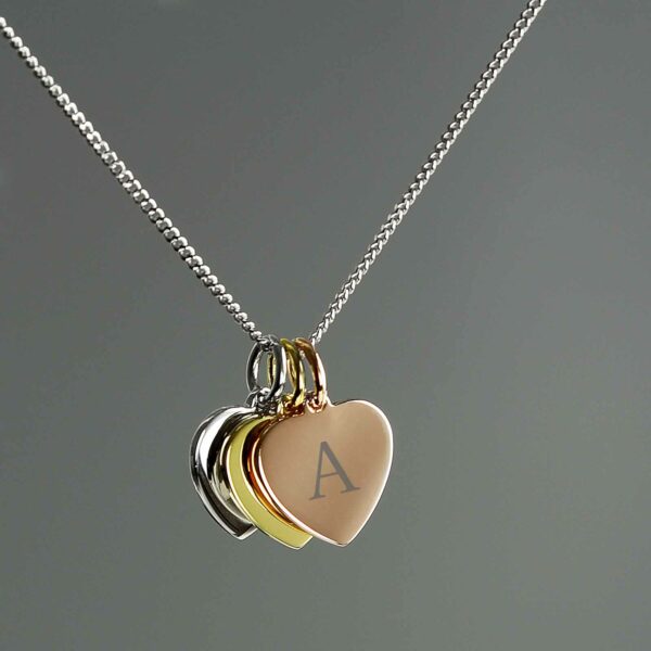 Gold Rose, Gold and Silver 3 Heart Initials Personalised Necklace